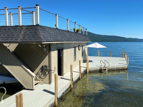 Dock Resurfaced in Stained Siberian Larch Hardwood by Savvy Custom Builders