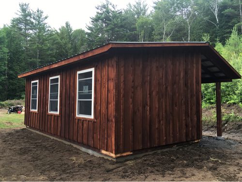 Back of Stained Board & Batten Amish-Built Studio Shed