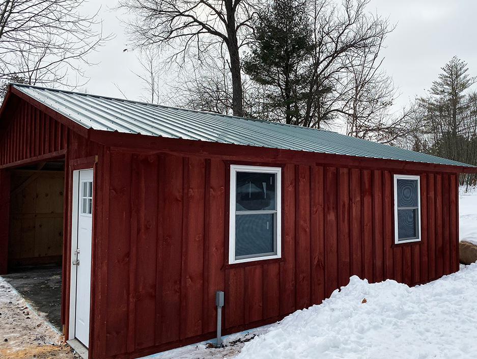Stained Board & Batten with windows Amish-Built Garage